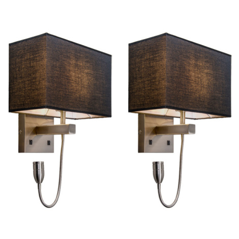 Sada 2 nástěnných lamp ocel sstínítkem QAZQA