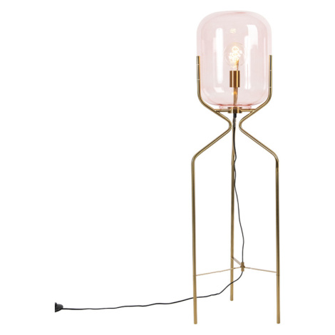 Art Deco stojací lampa mosaz s růžovým sklem - Bliss QAZQA