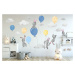 Velká nálepka na zeď modře žlutá zajíčková a balóny 100 x 200 cm