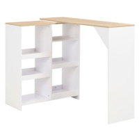 Barový stůl s pohyblivým regálem bílý 138x40x120 cm 280225