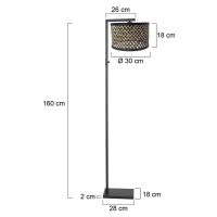 Steinhauer Stojací lampa Stang, černá/přírodní proutí