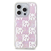 DKNY Liquid Glitter Checkered Pattern Zadní Kryt pro iPhone 15 Pro Pink