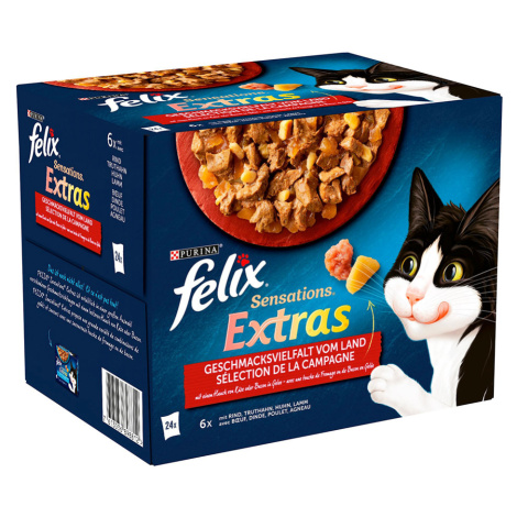 Felix "Sensations Extras" Pouches 24 x 85 g - hovězí, krůtí, kuřecí, jehněčí