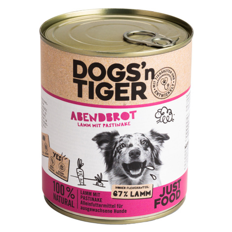 Dogs'n Tiger Adult 12 × 800 g - výhodné balení - jehněčí a pastinák