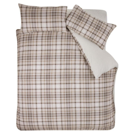 Hnědé povlečení na dvoulůžko/prodloužené s beránkem 230x220 cm Cosy Sherpa Check – Catherine Lan Catherine Lansfield