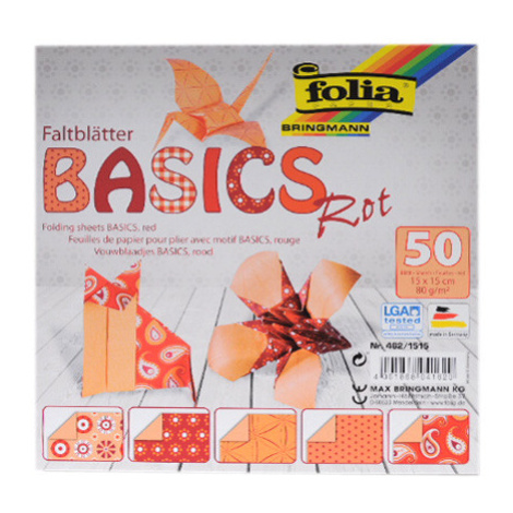 Origami papír Basics 80 g/m2 - 15 × 15 cm, 50 archů - červený