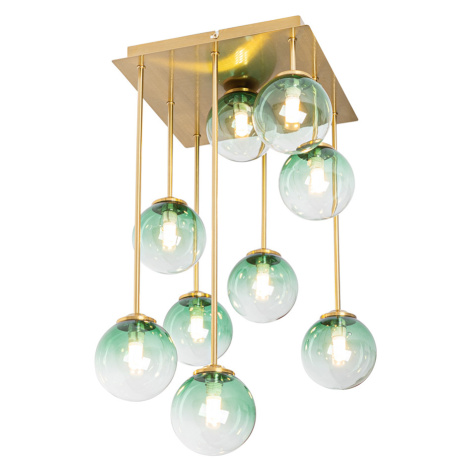 Stropní svítidlo ve stylu Art Deco zlaté se zeleným sklem 9 světel - Athens QAZQA