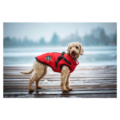 Vsepropejska Achar zimní bunda pro psa s postrojem Barva: Červená, Délka zad (cm): 56, Obvod hru
