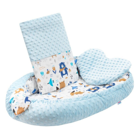 NEW BABY - Luxusní hnízdečko s polštářkem a peřinkou z Minky modré