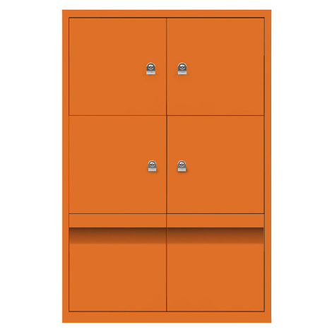 BISLEY LateralFile™ Lodge, se 4 uzamykatelnými boxy a 2 zásuvkami, výška vždy 375 mm, oranžová