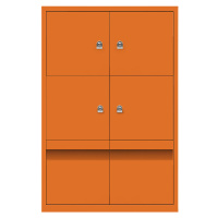 BISLEY LateralFile™ Lodge, se 4 uzamykatelnými boxy a 2 zásuvkami, výška vždy 375 mm, oranžová