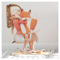 DEKORACJAN Nálepka na stěnu - Holčička s liškou rozměr: L