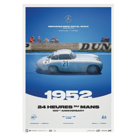 Umělecký tisk Mercedes 300 SL - 24h Le Mans - 100th Anniversary - 1952, Automobilist, 50 × 70 cm