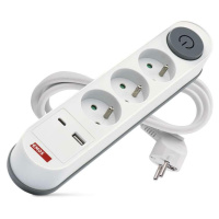 EMOS Prodlužovací kabel 2 m / 3 zásuvky / s vypínačem / bílý / 1×USB-A + 1×USB-C / 1,5 mm2 P1312