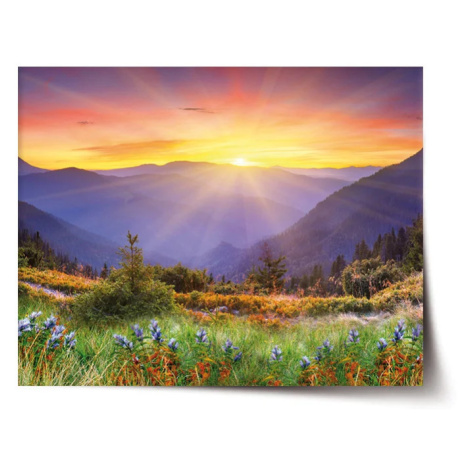 Plakát Západ slunce nad lesem - 90x60 cm