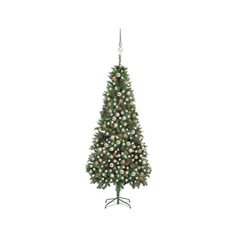 Umělý vánoční stromek s LED sadou koulí a šiškami 210 cm SHUMEE