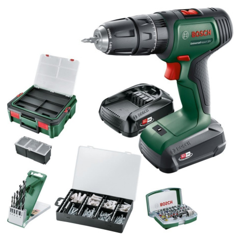 BOSCH Vrtačka AKU s příklepem UniversalImpact 18V, příslušenství 210 ks 0.603.9D4.107 (2 × 1,5 A