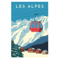 Ilustrace Ski resort with red gondola lift,, Rinat Khairitdinov, 26.7x40 cm