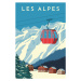 Ilustrace Ski resort with red gondola lift,, Rinat Khairitdinov, 26.7 × 40 cm