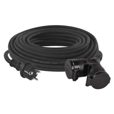 Venkovní prodlužovací kabel 20 m / 2 zásuvky / černý / guma / 230 V / 1,5 mm2 EMOS