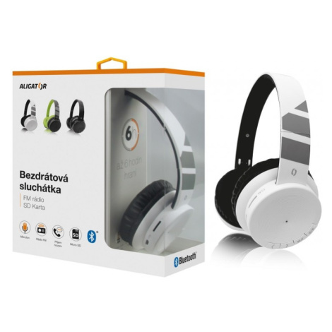 Bluetooth sluchátka ALIGATOR AH02, FM, SD karta, bílá
