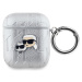 Karl Lagerfeld PU Embossed Karl and Choupette Heads pouzdro AirPods 1/2 stříbrné