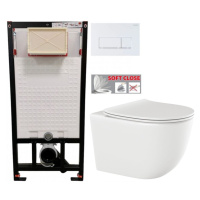 DEANTE Podomítkový rám, pro závěsné WC mísy + SLIM tlačítko bílé + WC INVENA TINOS + SEDÁTKO CST