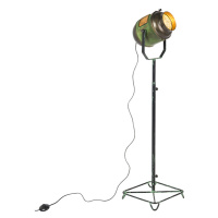 Průmyslová stojací lampa bronzová se zelenou 140 cm - Byron