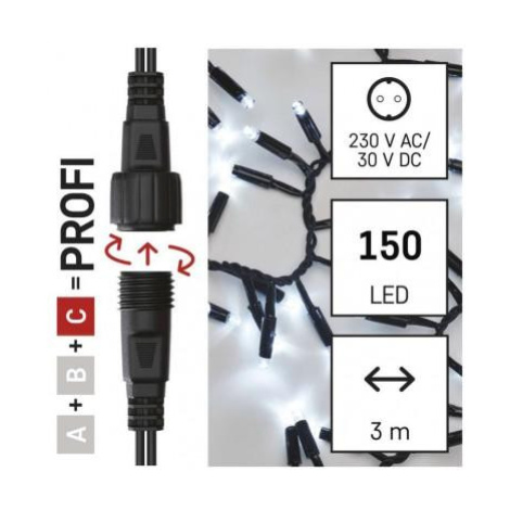 Profi LED spojovací řetěz černý – ježek, 3 m, venkovní i vnitřní, studená bílá EMOS