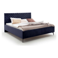 Tmavě modrá čalouněná dvoulůžková postel s úložným prostorem s roštem 160x200 cm La Maison – Mei