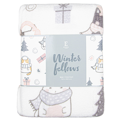 Vánoční deka z mikrovlákna WINTER FELLOWS bílá 150x200 cm