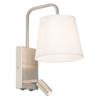 Moderní nástěnná lampa bílá a ocel s lampičkou na čtení - Renier