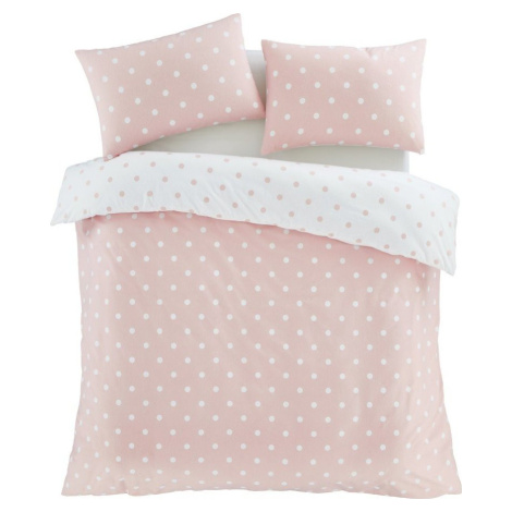 Bílé/růžové flanelové povlečení na jednolůžko 135x200 cm Polka Dot – Catherine Lansfield