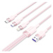 Vention USB 2.0 A Male to 3-in-1 USB-C & Lightning & Micro-B Male 6A Cable 1.5M Pink Aluminum Al