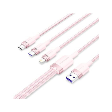 Vention USB 2.0 A Male to 3-in-1 USB-C & Lightning & Micro-B Male 6A Cable 1.5M Pink Aluminum Al