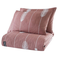 Růžový přehoz přes postel se 2 povlaky na polštář z ranforce bavlny EnLora Home Modena, 225 x 24