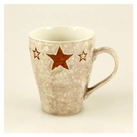 Hrnek dekor hvězdy se lžičkou hnědý porcelán 10cm