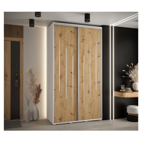 Šatní skříň ASIRI 8 - 140/60 cm, bílá / dub artisan / stříbrná