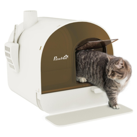 PawHut Kočičí záchod přenosný s výsuvnou miskou a lopatkou, bílo-hnědý D31-050V00WT