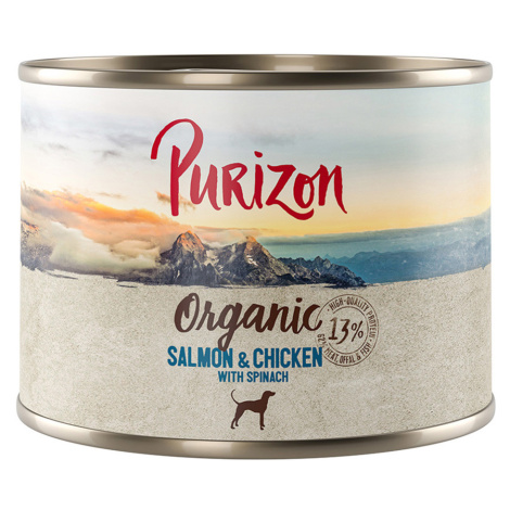 Purizon Organic výhodné balení 12 x 200 g - losos a kuřecí se špenátem