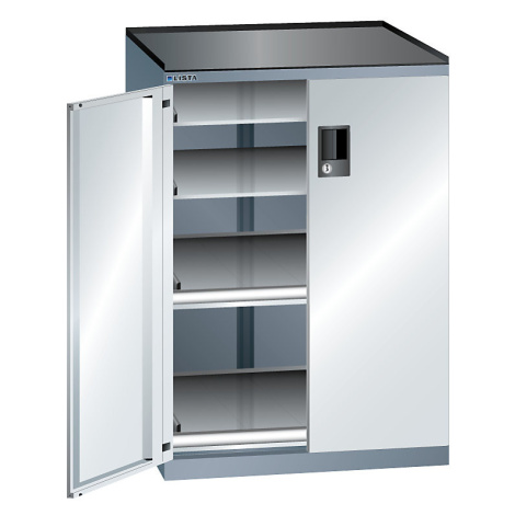 LISTA Zásuvková skříň s otočnými dveřmi, výška 1020 mm, 4 police, nosnost 75 kg, šedá metalíza /