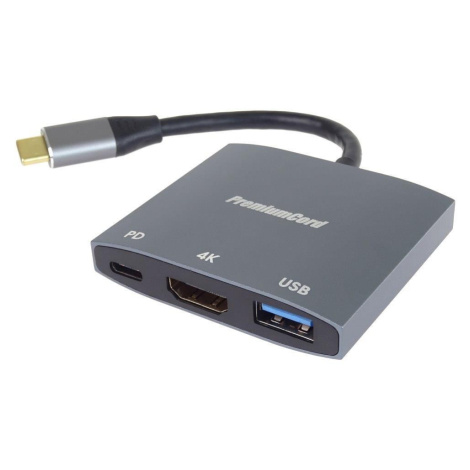 PremiumCord adaptér USB-C na HDMI, USB3.0, PD, rozlišení 4K a FULL HD 1080p