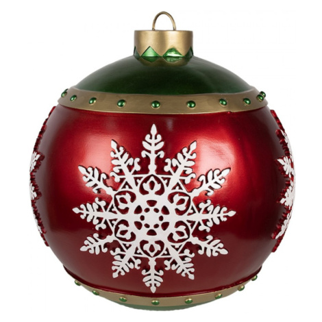 Červeno-zelená vánořní ozdoba velká koule se sněhovou vločkou – 39x44 cm Clayre & Eef