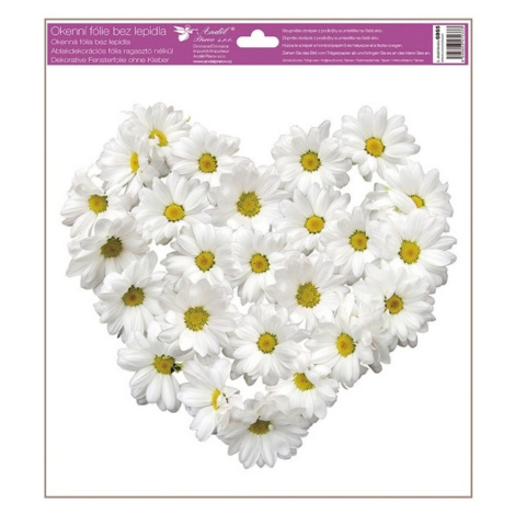 Okenní fólie srdce z květů 30 x 33,5 cm srdce bílé