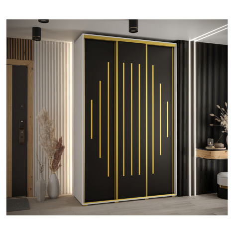 Šatní skříň YVONA 12 - 160/60 cm, bílá / černá / zlatá