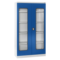 eurokraft pro Skříň na materiál, hloubka 450 mm, 4 police a dveře s okénkem, dveře modré