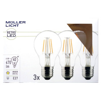 Müller-Licht LED žárovka E27 4W 2 700 K filament sada 3ks 470lm