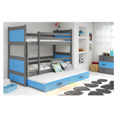 BMS Dětská patrová postel s přistýlkou RICO 3 | šedá 80 x 190 cm Barva: Modrá