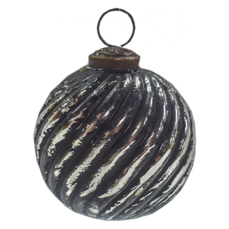 Černo-stříbrná antik skleněná ozdoba koule I – 7x7 cm Clayre & Eef