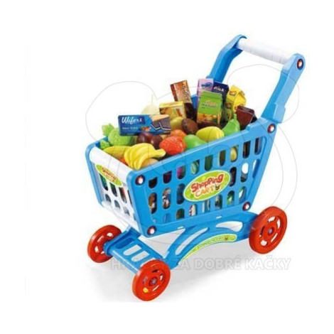 HračkyZaDobréKačky Dětský nákupní vozík s příslušenstvím, 56 dílů modrý